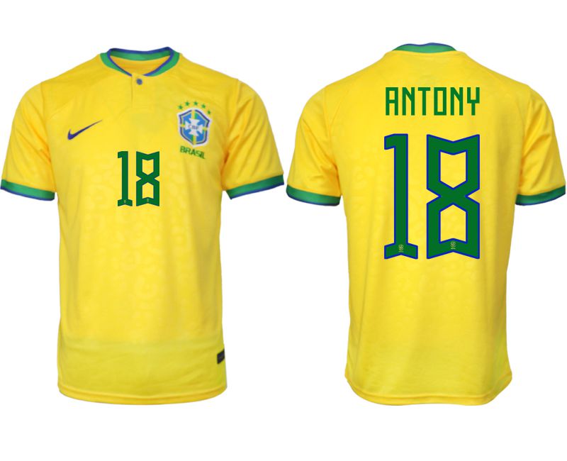 Men 2022 World Cup National Team Brazil home aaa version yellow #18 Soccer Jersey